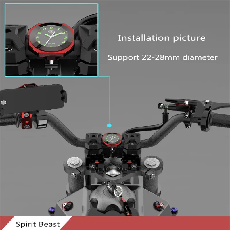 Дух зверя мотоцикл световой Водонепроницаемый инструмент руль часы T6 алюминиевый сплав Moto велосипедах аксессуары