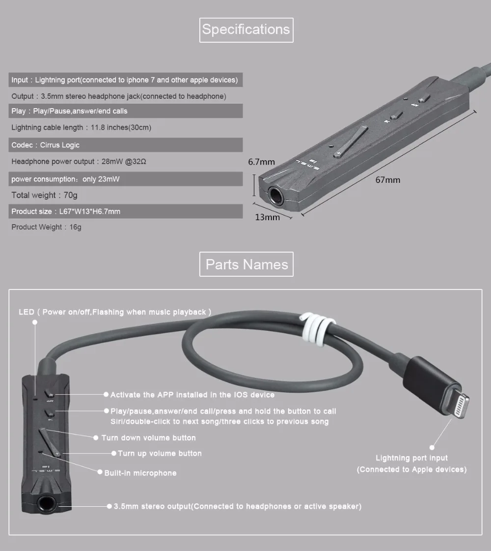 SMSL I2 Hi-Fi мини-усилитель портативный динамик DAC/Amp и разъем Lightning усилитель для наушников Встроенный микрофон для IOS