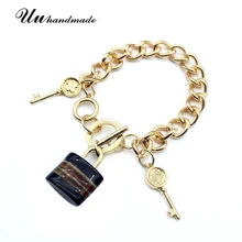 Бохо Золотая витая Цепочка ключ акриловый замок ювелирные браслеты и кулоны браслеты для женщин рождественские подарки pulseras mujer pulseira