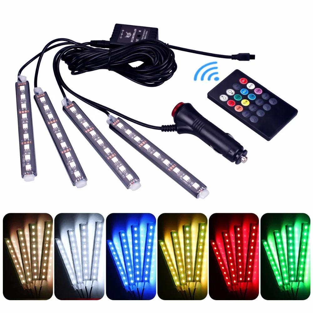 4 шт. 9LED звук голоса Управление Интерьер автомобиля светодиодная лента RGB