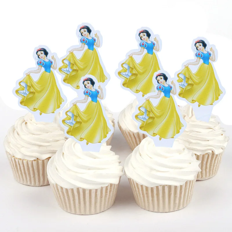 100pcs Disney Princess Snow white Cinderella Belle Paper Cupcake topper for cake decoration birthday wedding party suppliers