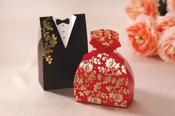 

100 Pieces Bride Groom Tuxedo Dress Bridal Wedding Favor Candy Ribbon Box Wedding Party Favors Wedding Gifts Decorations