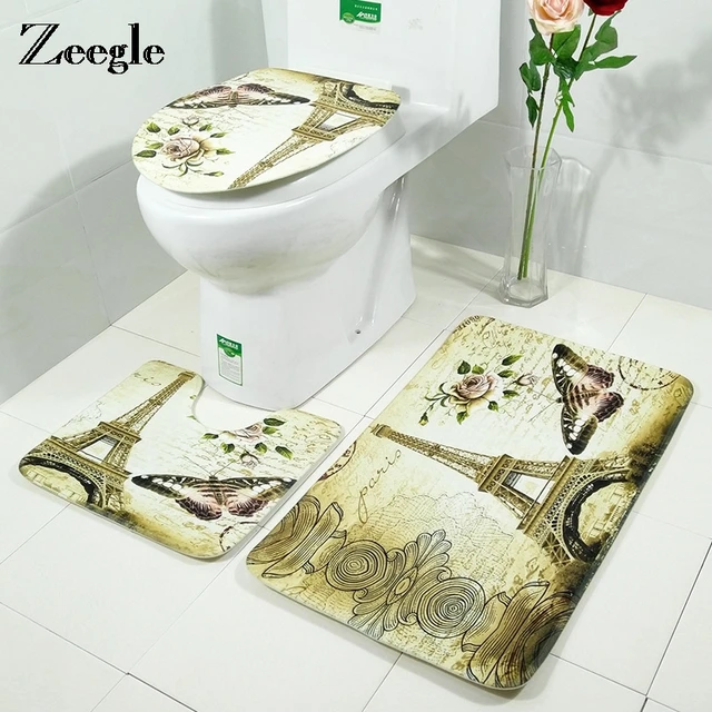 Zeegle 3pcs Set Bathroom Rug Toilet Mats Anti Slip Bath Zeegle 3pcs Set Bathroom Rug Toilet Mats Anti Slip Bath Lid Covers