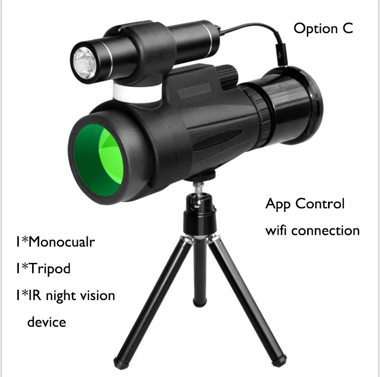 APP камера Монокуляр телескоп ИК ночного видения 12X50 зум оптика объектив инфракрасный Монокуляр держатель телефона Штатив для охоты на открытом воздухе - Цвет: Option C