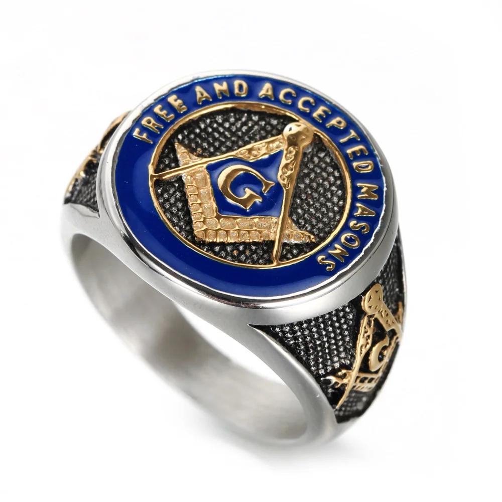 Obligation New Blue Fashion Gold Color Men Masonic Ring Casting