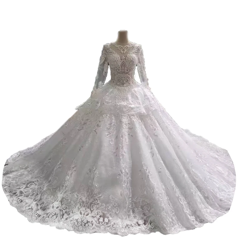 Bateau декольте Vestido De Noiva Princesa Renda 2018 Королевский высокое качество бесплатная настроить Винтаж кружево одежда с длинным рукавом свадебные