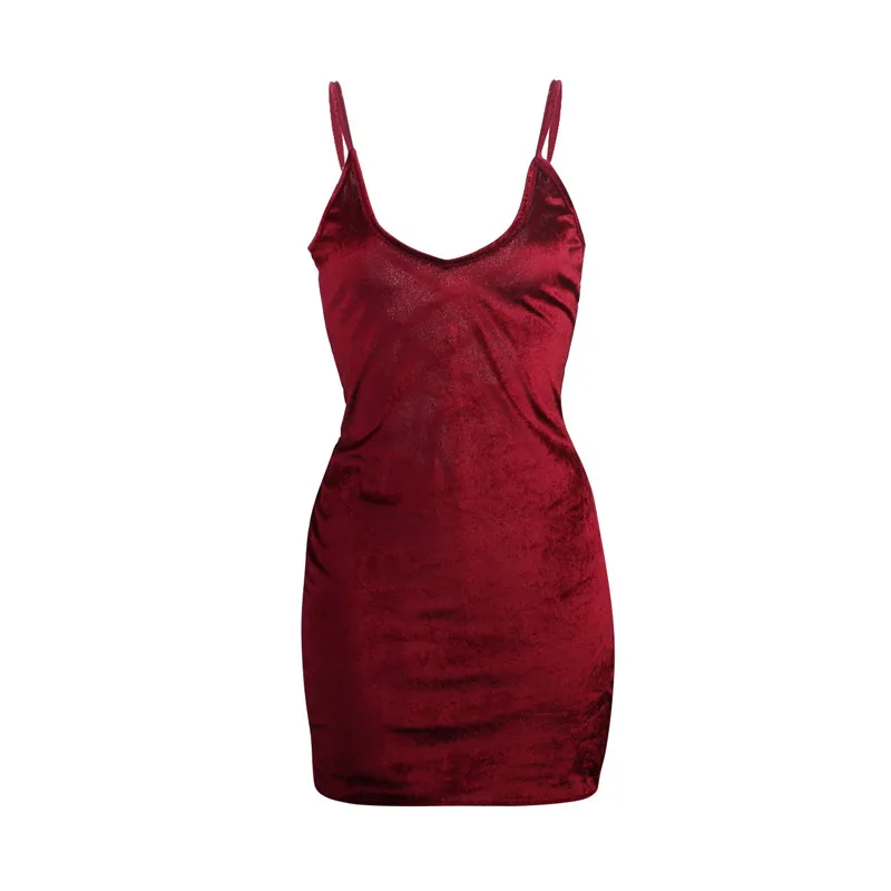

High Quality Women 2018 New Sexy Fashion Spring Sleeveless Backless Spaghetti Strap Evening Party Mini Velvet Dress Robe Velours