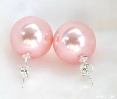 

Free shipping@10 mm Pink Shell Pearl 925 Sterling Silver Stud Earrings