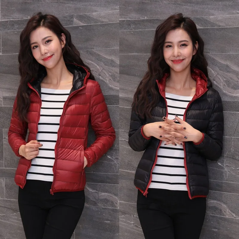  S - 4XL White duck down hooded jacket ladies winter pure color hooded coat down Women