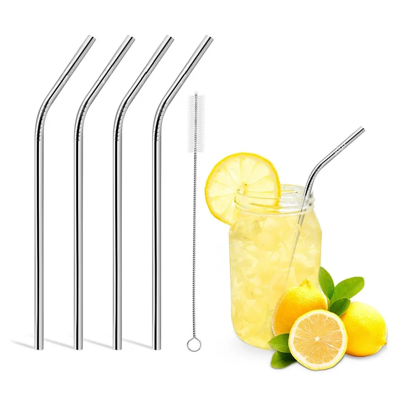 

4pcs/set Silver Drinking Straw with Washing Brush Reusable Stainless Steel Metal Drinking Straw Reusable Straws