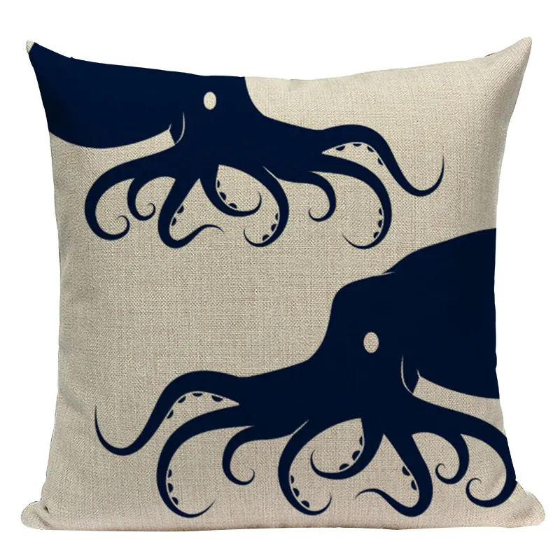 Геометрическая подушка с подушкой, наволочка для украшения дома в скандинавском океане, льняная наволочка с принтом в скандинавском стиле, синяя белая наволочка - Цвет: L116-9