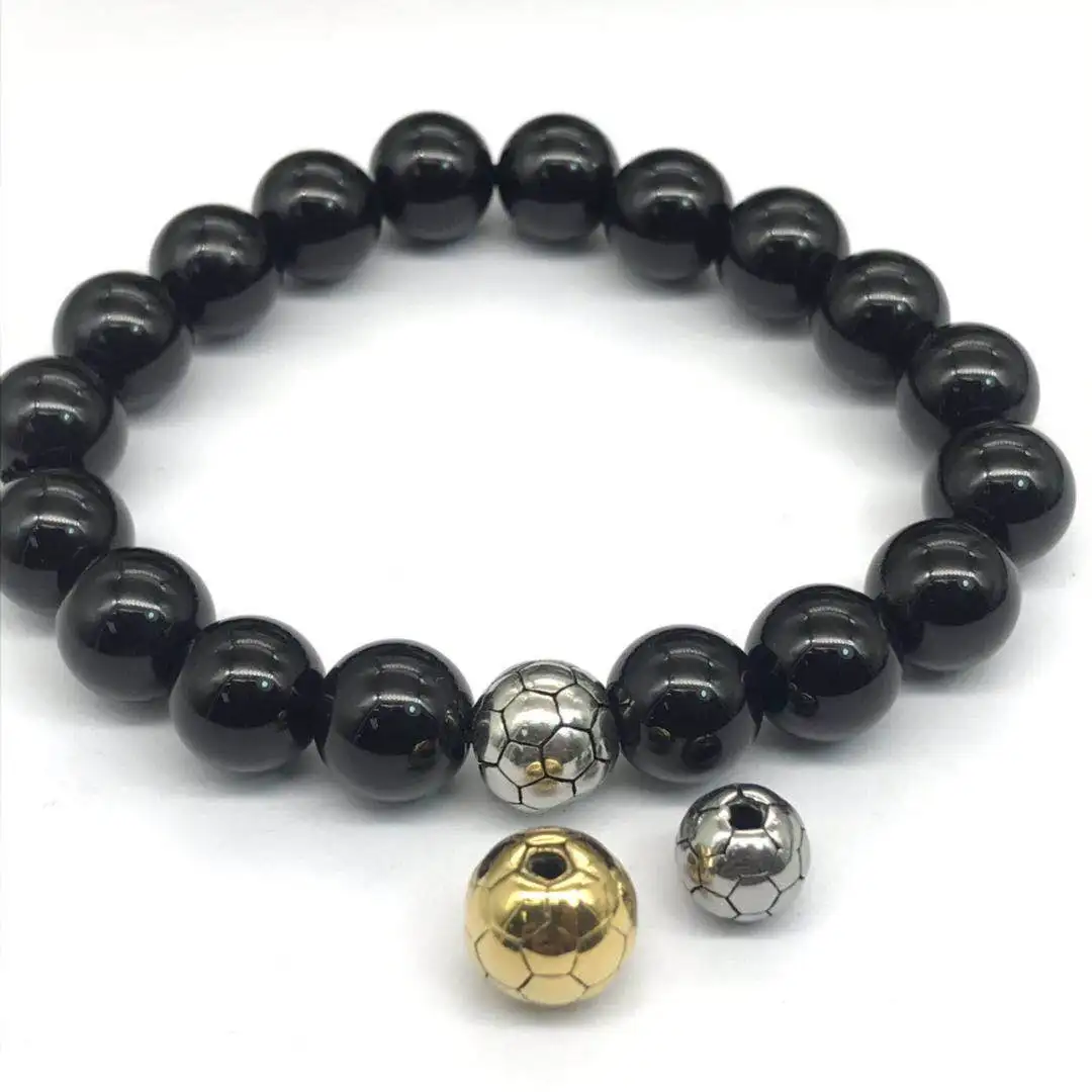 

316L Stainless Steel Round Football European Charms Beads 2mm Small Holes Spacer Beads For DIY Beaded Bracelets Jewelry Making
