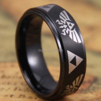 

Cheap Price Free Shipping 2013 USA UK CANADA Hot Selling 8MM Legend of Zelda Black Steps Tungsten Ring Men's Wedding Band Ring