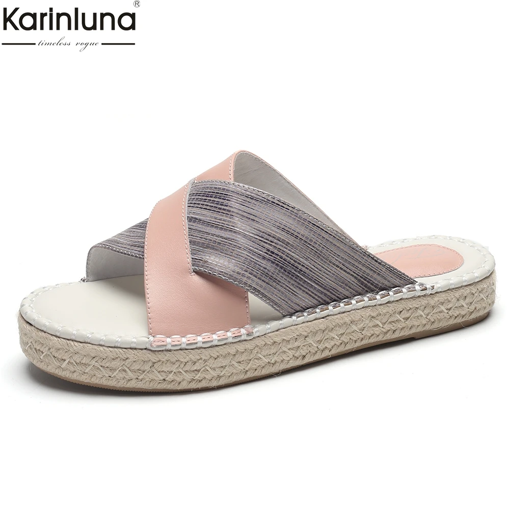 

2019 leisure INS slippers woman Summer genuine leather shoes Slippers Casual women Shoes Woman big size 33-44