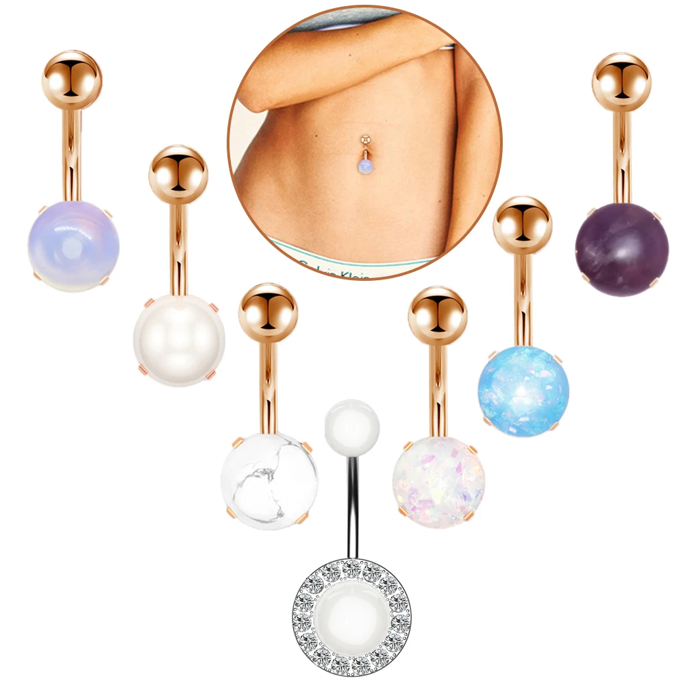 

1pc Ombligo 14G Navel Rings 7 Styles Nombril Piercing Rose Gold Belly Button Piercing Sexy For Women Jewelry Pendientes