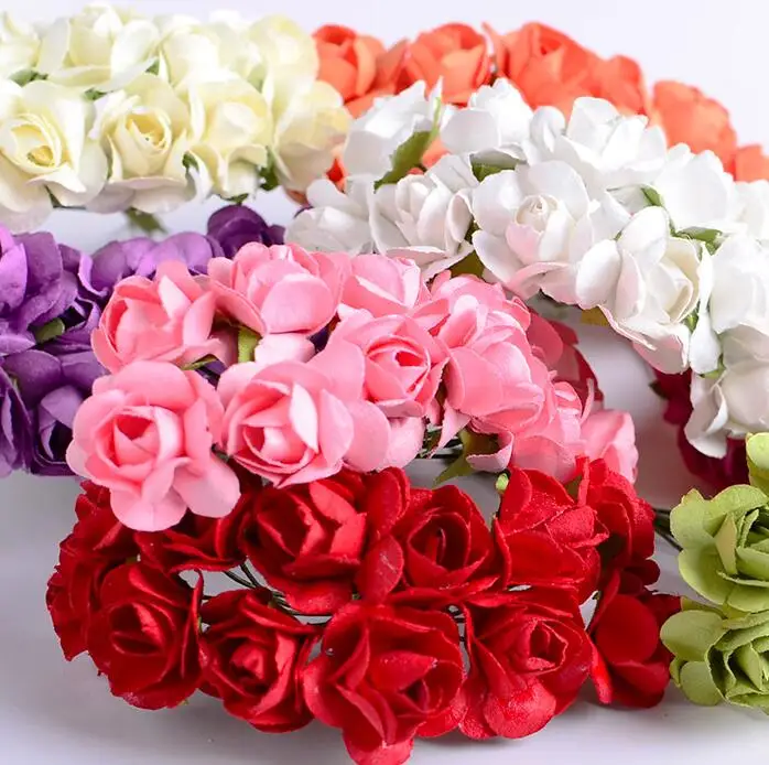

2cm Rose paper flower Bouquet handmade for Gift Box Scrapbooking Craft Birthday Wedding Party Decoration DIY favor Wh