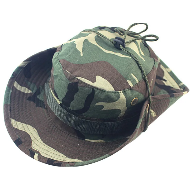 Summer Men Women Camouflage Bucket Hat With String Fisherman Cap