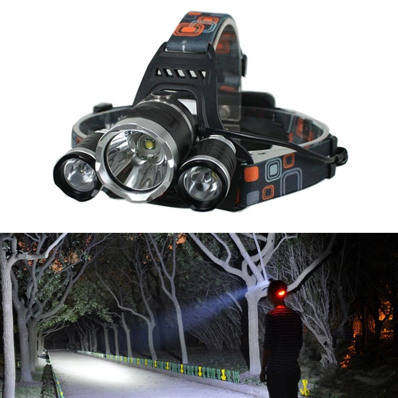 

New Arrival Lamp XM-L T6 + 2 x R5 6000 Lumens LED Headlamp Use 2 x 18650 Battery LED Flashlight Lantern Head Lights