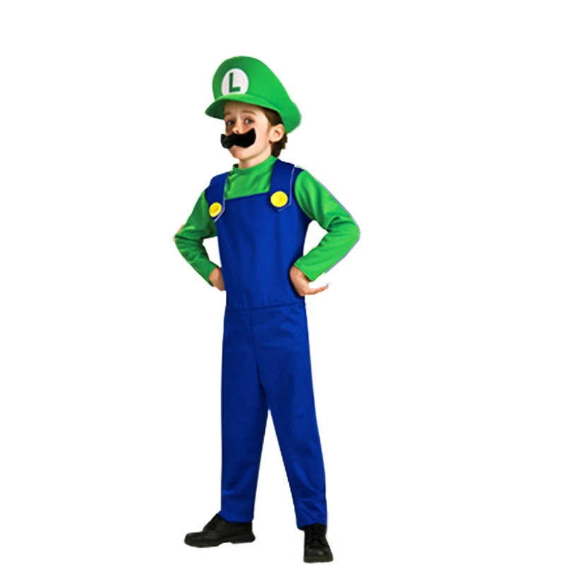 Новогодний костюм Супер Марио для косплея, Детский семейный костюм Funy Luigi Bros Plumber Purim, нарядное платье, рождественские вечерние костюмы - Цвет: Green Boys