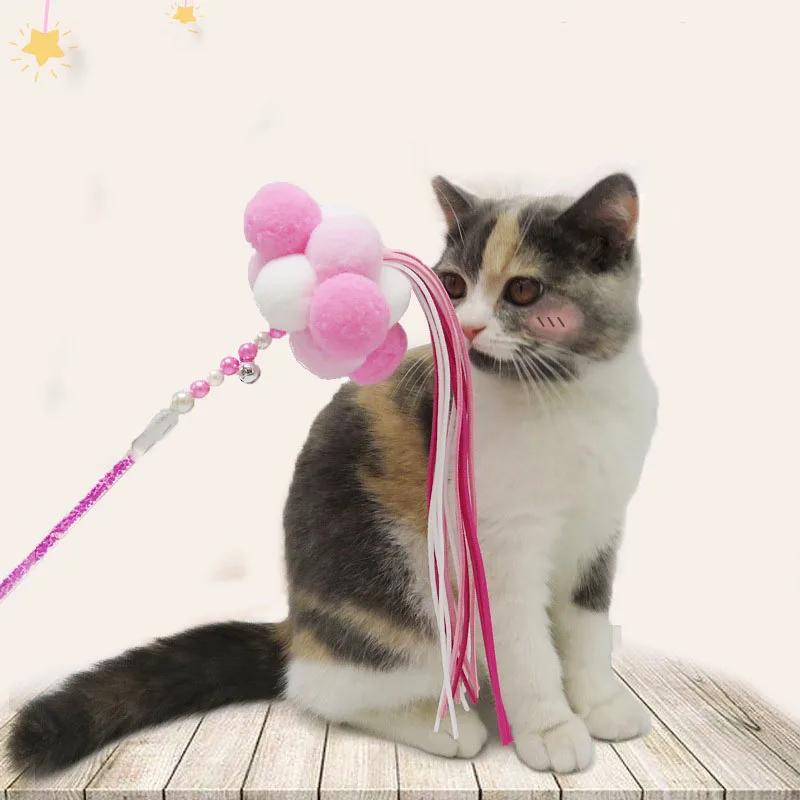 

New Pet Cat Toy Newly Design Feather Teaser Wand Pearl Bell Colorful Toy for Cats Interactive as Seen on TV Pet Supplies