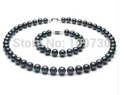 

Jewelry 00723 SET9-10MM TAHITIAN BLACK PEARL NECKLACE BRACELET