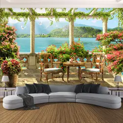 На заказ фото обои 3D стерео балкон озеро пейзаж природа Фреска гостиная ресторан фон Настенный декор Papel де Parede 3D