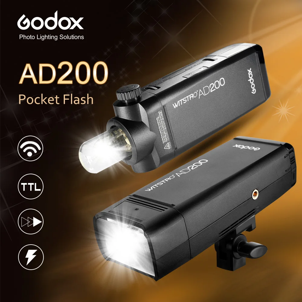 

GODOX AD200 TTL 2.4G HSS 1/8000s Pocket Flash Light Double Head 200Ws with 2900mAh Lithium Battery Flashlight Flash