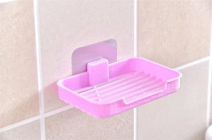 Plastic Soap Box Holder Strong Sucker Soap Dish Bathroom Soap Dish Storage Basket Box 4Colors