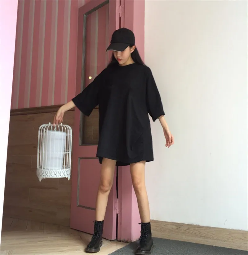 

Spring Harajuku Fashion Black Casual Tees Summer Female T-Shirts Slim T-Shirt Street Wear Oversized Women Long Tops