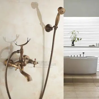 

Bathroom Shower Faucet Set Wall Mounted Antique Copper Phone Style Ceramic Handheld Shower Single Handle