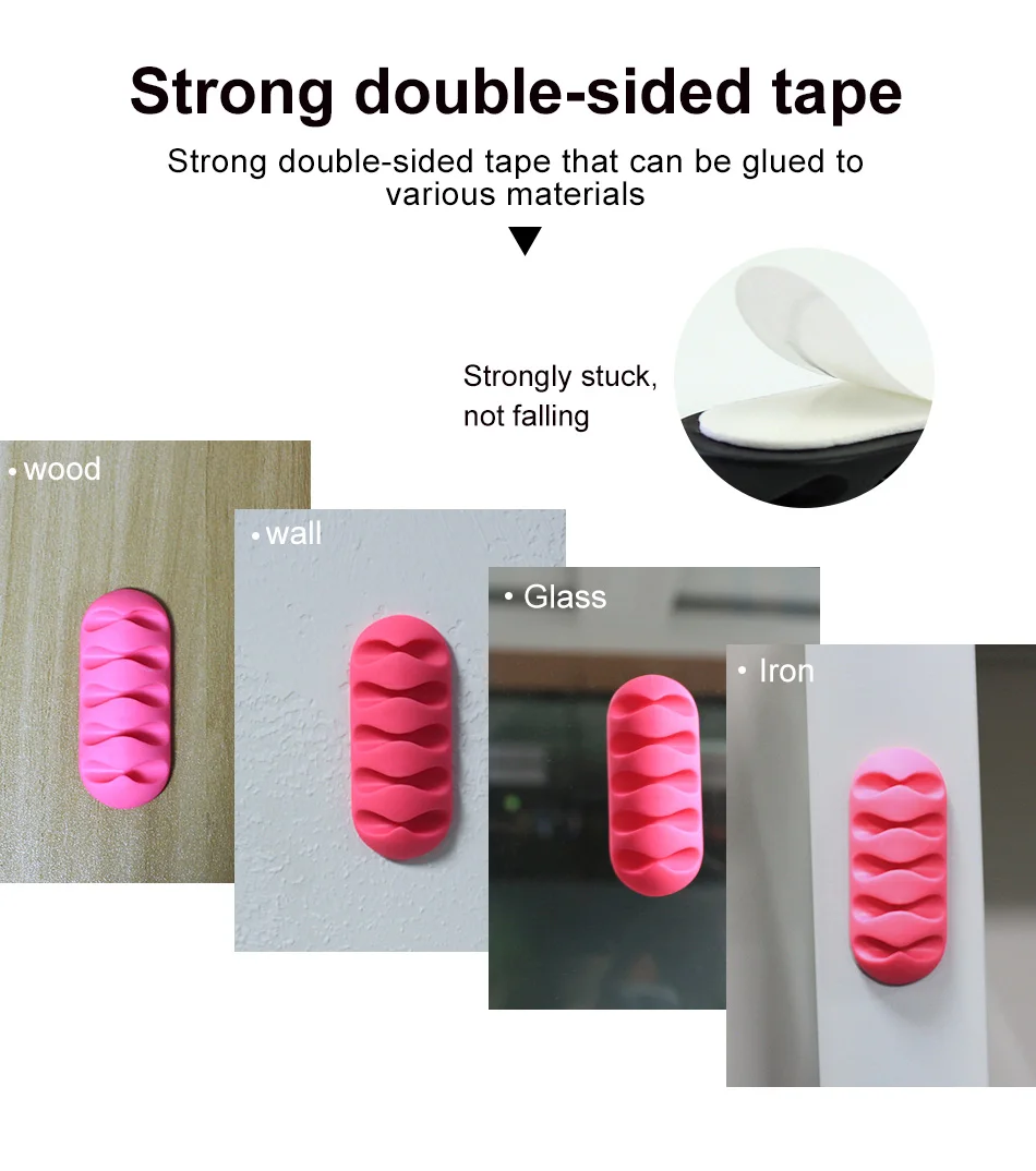 !ACCEZZ USB Cable Organizer Wire Winder Headphone Earphone Holder Mouse Cord 7 Holes Silicone Clip Desktop Line Cable Management (6)