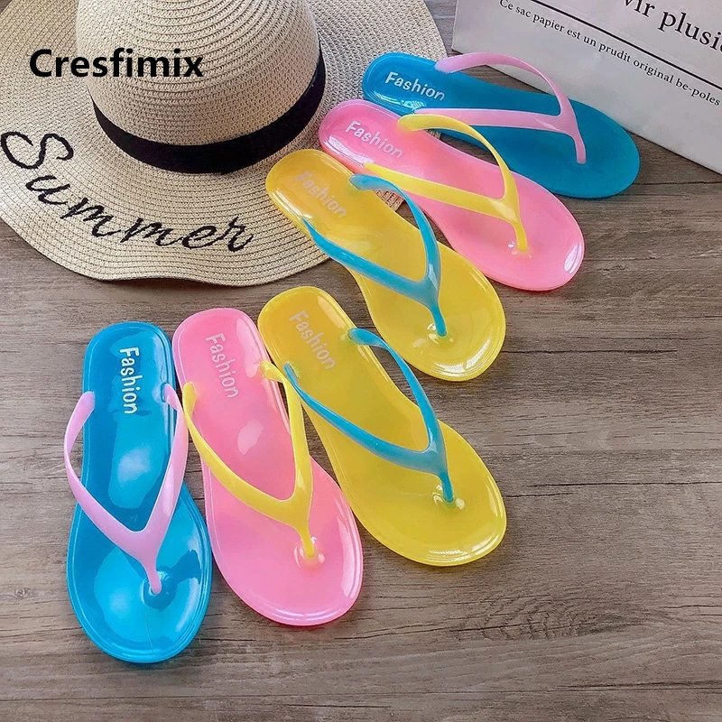

Cresfimix femmes tongs women fashion waterproof jelly flip flops lady cute comfortable beach flip flops lady cool flip flop a656