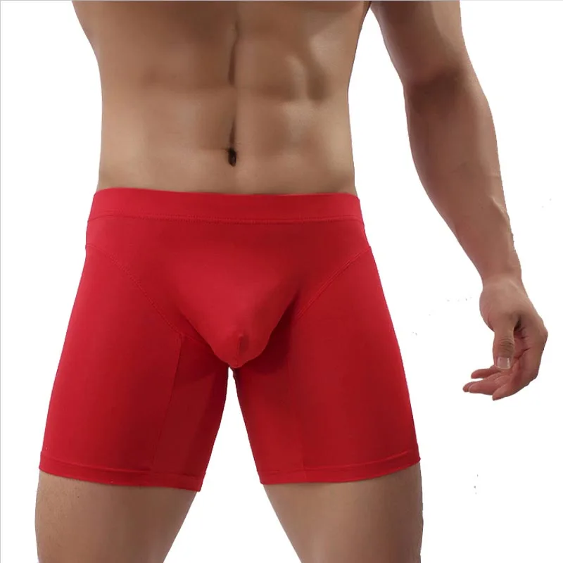 Men's Long Underwear Brand Cotton Boxershorts Homme Slip Panties Man U Convex Design Sexy Sportswear Five Points Underpants - Цвет: red