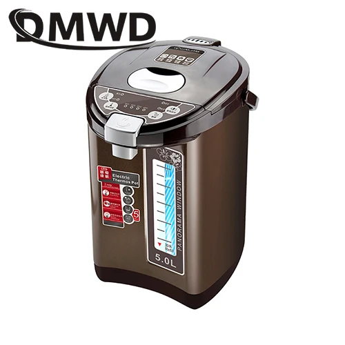 DMWD Теплоизоляция Электрический чайник из нержавеющей стали чайник 5L постоянная температура нагрев водонагреватель Бутылка ЕС - Цвет: Коричневый