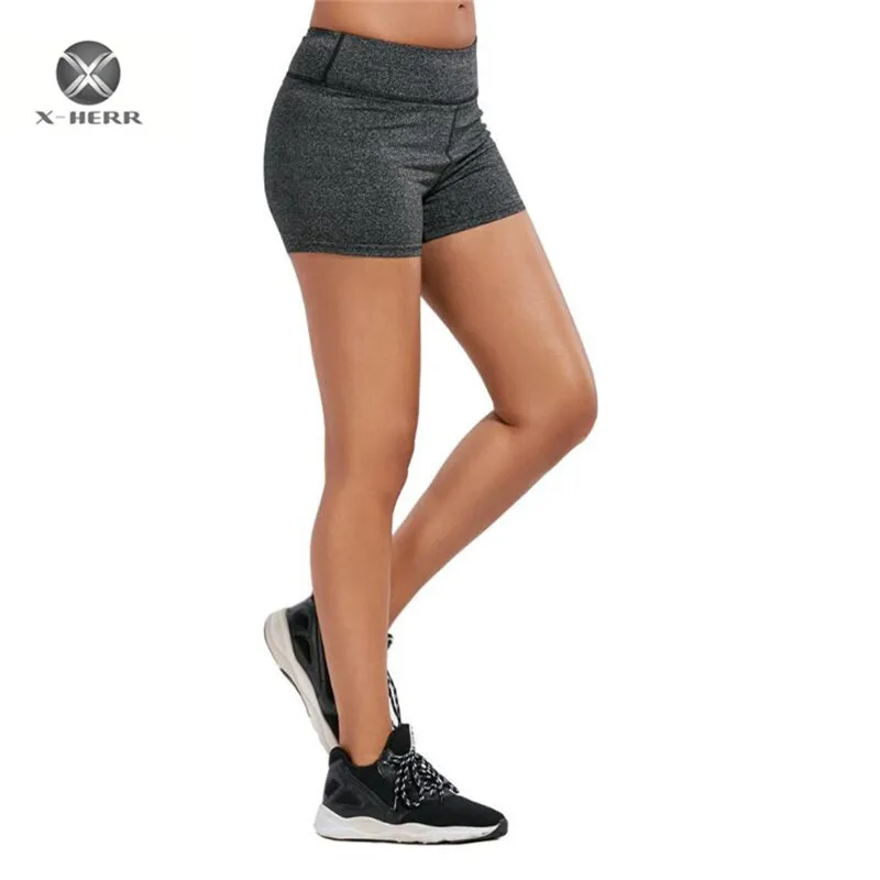 X HERR Solid Exercise Female Sports Shorts Black Gray Quick Dry Women