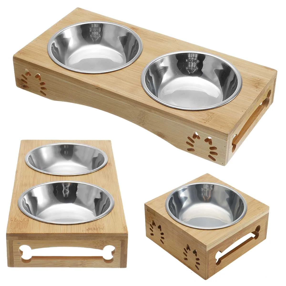 

Cat Dog Pet Stainless Steel Feeding and Drinking Bowls Combination with Stand for Dogs Cats Food Water Bowl