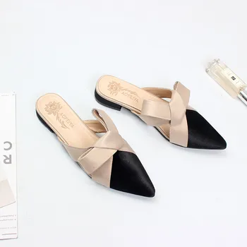 

Vogue Vintage Design Velour Mules Satin Bowtie Decor Block Heel Women Summer Slides Formal Women Dress Sandals PHY2277