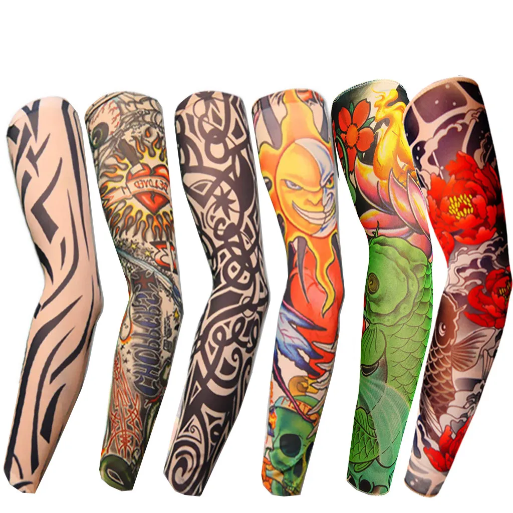 

6PC Tattoo Sleeves Arm Unisex UV Protection Outdoor Sunscreen Temporary Fake Tattoo Arm Sleeve Motorcycle Car Accessories