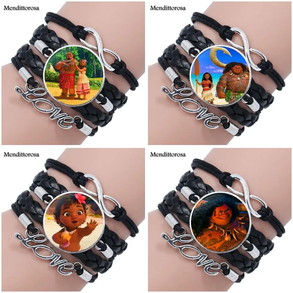 

Mendittorosa Christmas Jewelry Glass Cabochon Multilayer Black/Brown Leather Bracelet Bangle For Wedding Movie Moana