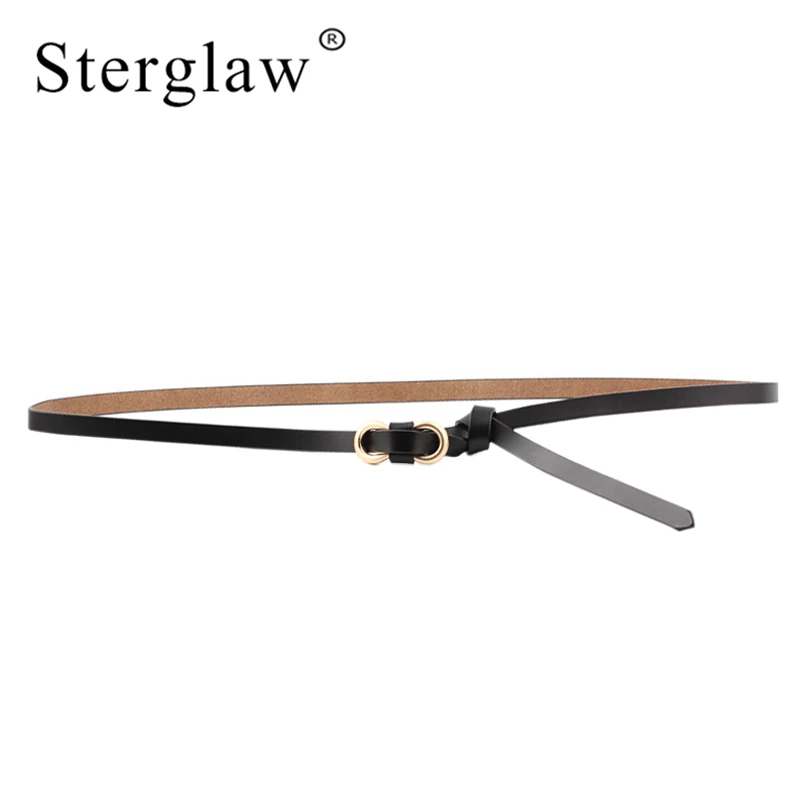 

105x1cm Ladies Belts Women's Strap belt thin black Cow Genuine Leather Casual Female cowhide design gold buckle alloy N058