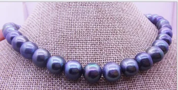 

Beautiful HUGE 18" 11-12MM NATURAL SOUTH SEA PEACOCK BLUE GREEN PEARL NECKLACE Yellow clasp earring