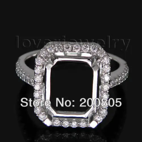 Винтаж Изумрудное кольцо 8x10 мм 18Kt Белого Золота алмазное обручальное кольцо WU041