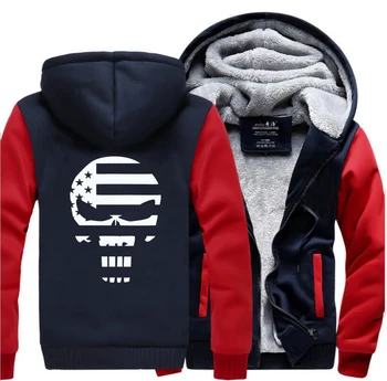 

HAMPSON LANQE American Sniper Skull Navy Seal Jackets Men 2019 Winter Fleece Punk Sweatshirt Men Thick Hoodie Coat