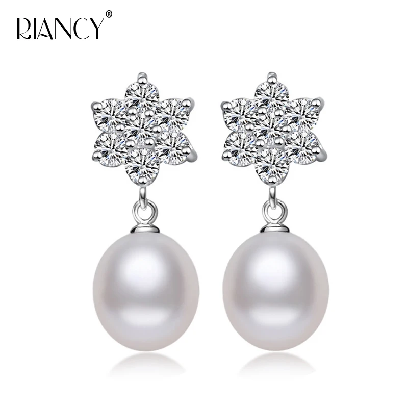Fashion Pearl Earrings Pearl For Women Snowflake Water stud Earrings Freshwater Pearl 925 Sterling Silver Jewelry