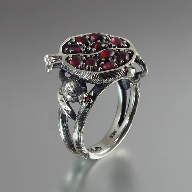 BOAKO ожерелье из натурального камня женское винтажное красный драгоценный камень ожерелье с кристаллами девушка резное дерево гранат Фрукты ожерелье нержавеющий кулон K3 - Окраска металла: silver ring size 5