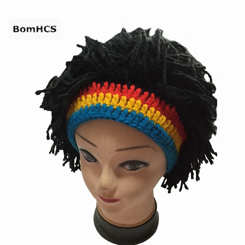 BomHCS Новинка, ямайский парик, шапка с бородой, маска,, ручная работа, вязаная шапочка, шапка, подарок на день рождения для развлечения