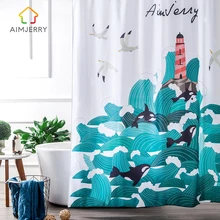 Aimjerry Navy and White nautical Waterproof Fabric Bathtub Bathroom font b Shower b font font b