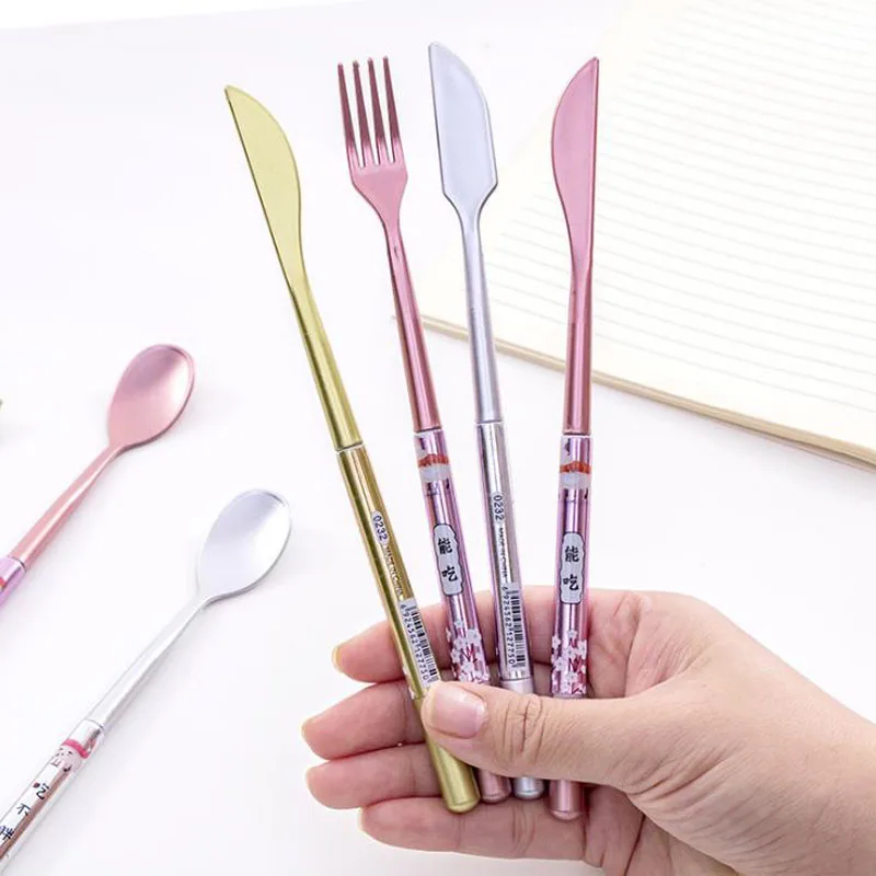 

4 Pcs/set Cartoon 0.5mm Spoon Knife Fork Tableware Model Gel Pens Black Ink Signature Pens School Office Supply Gift Stationery
