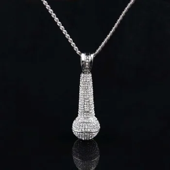 

Hip Hop Iced Out Microphone Pendant Necklace 2 Colors Rhinestone Necklace for Men/ Women Fashion Jewelry