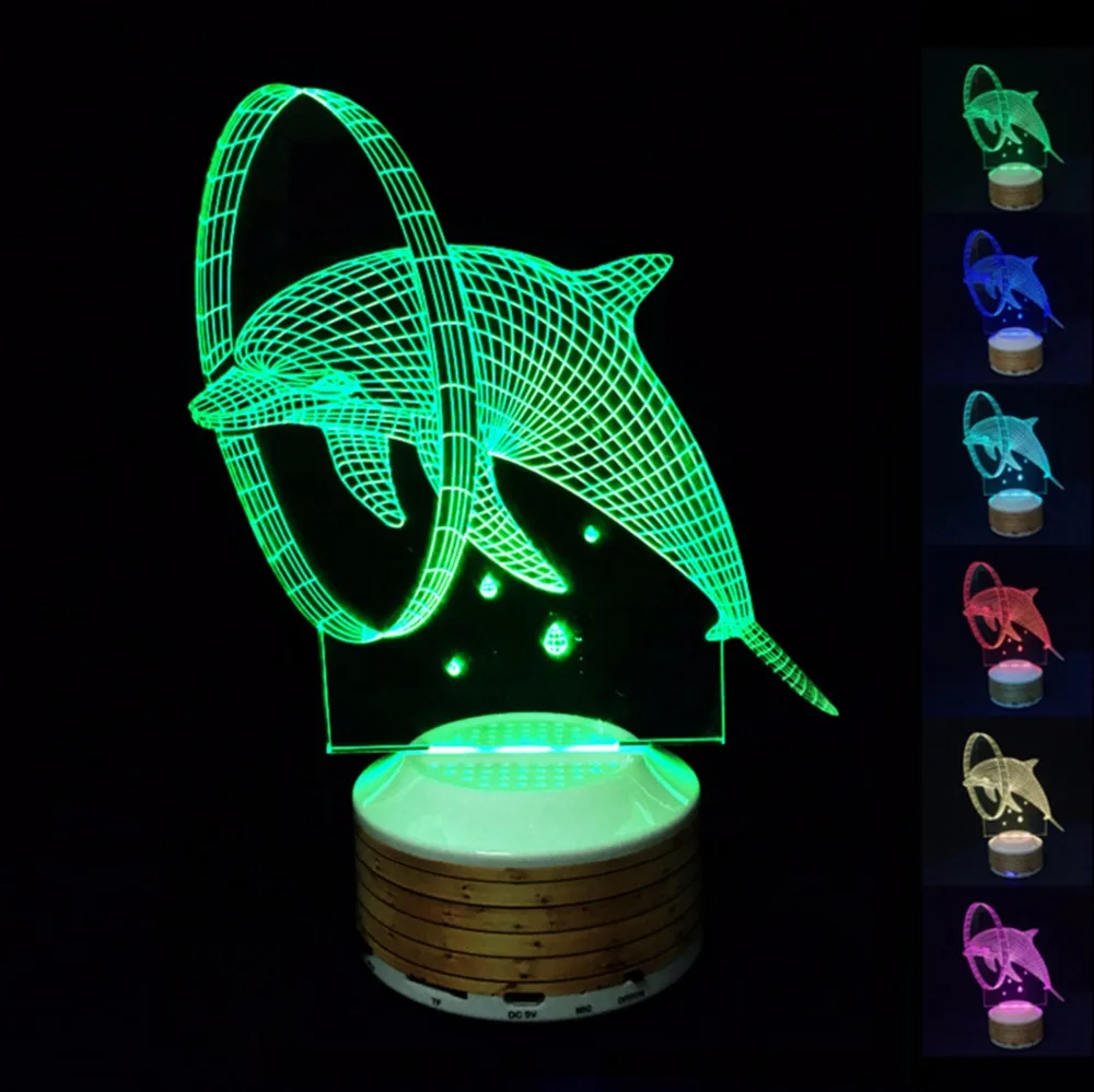 Беспроводной Bluetooth Динамик 3D ночник Красочные Дельфин настольная лампа Luminaria